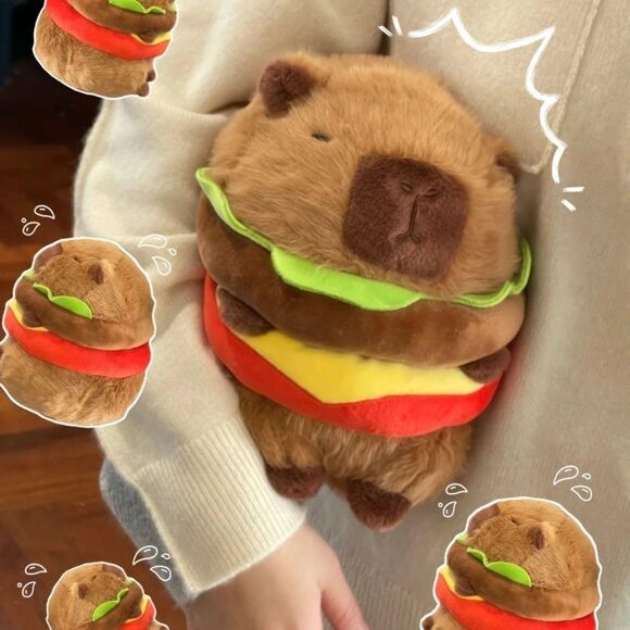 Cute Kawaii Capybara Hamburger Plush Toy Super Soft 8" Stuffed Animal Pillow - Picture 2 of 5